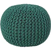 Homescapes Rond gebreide poef 100% katoen - Dennengroen - 35x40 cm