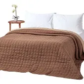 Homescapes 100% katoenen gewatteerde sprei, lichtbruin/donkerbruin, 150 x 200 cm