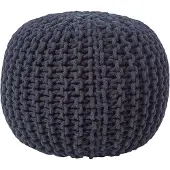 Homescapes Rond gebreide poef 100% katoen - Zwart - 35x40 cm