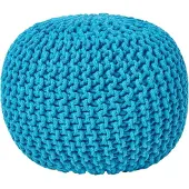 Homescapes Rond gebreide poef 100% katoen - Turquoise - 35x40 cm