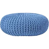 Homescapes Grote gebreide poef 100% katoen, blauw