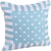 Homescapes Blauwe Ster Kussenhoes met Gestreepte Rand 60 x 60 cm