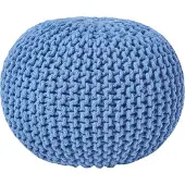Homescapes Rond gebreide poef 100% katoen - Blauw - 35x40 cm