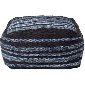 Homescapes Denim Poef Texas – vierkant, blauwe strepen, 60x30 cm