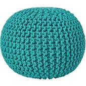 Homescapes Rond gebreide poef 100% katoen - Wintergroen - 35x40 cm