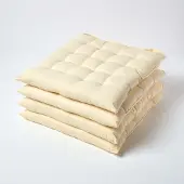 Homescapes stoelkussens – set van 4 zitkussens – katoen – 40x40 cm – crème – met lint – voor eetkamer & buitengebruik