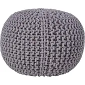 Homescapes Rond gebreide poef 100% katoen - Grijs - 35x40 cm