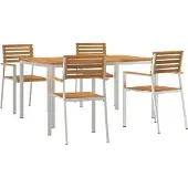 vidaXL Tuin Eettafel Set 5 st Massief acaciahout en roestvrij staal