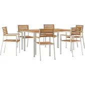 vidaXL Tuin Eettafel Set 7 st Massief acaciahout en roestvrij staal