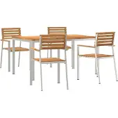 vidaXL Tuin Eettafel Set 5 st Massief Teakhout en RVS