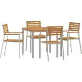 vidaXL Tuin Eettafel Set 5 st Massief acaciahout en roestvrij staal