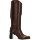 Manfield Donkerbruine hoge leren laarzen met hak | Maat 37
