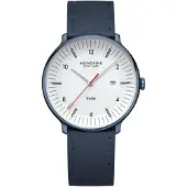 Mondaine Doppio 41mm staal leer blauw solar