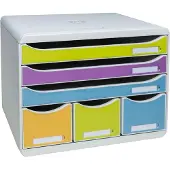 Exacompta STOREBOX Pop N'Co, 6 open lades (3 plat/3 hoog) A4+, 27 cm diep, stil, Blauwe Engel, 25 jaar