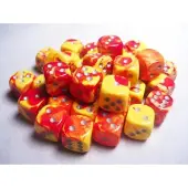 Chessex Gemini Rood-Geel/Zilver D6 12mm Dobbelsteen Set (36 stuks)