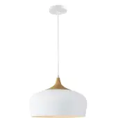 QUVIO Hanglamp Scandinavisch - Rond metaal met een houtlook - Diameter 33 cm - Wit en bruin