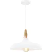 QUVIO Hanglamp retro - Simplistisch laag design - Houten kop - D 30 cm - Wit