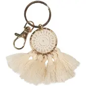 Clayre & Eef Sleutelhanger 7 cm Beige Synthetisch