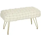 HOMCOM -Sitzhocker-Polyester, Schaumstoff-76L x 38B x 41,5H cm-Cremeweiß
