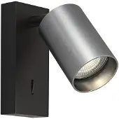 Fantasia TABOO 1L GU10 (excl) zwart + geborsteld staal, wand licht +schakelaar