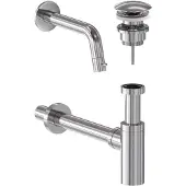 May Fonteinkraan Combiset Stilo Wandmodel Fonteinkraan, Designplug Always Open & Designsifon Chroom