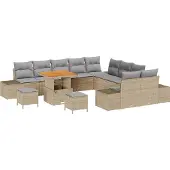 vidaXL Tuinbank Set 13 st 12-Aantal zitplaatsen Beige Poly rattan