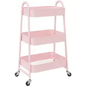 vidaXL Opbergtrolley 3-laags roze 42x41,5x77 cm staal