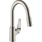 Hansgrohe focus m42 eengreeps keukenmengkraan 180 met uittrekbare vuistdouche, 2 straalsoorten, rvs look