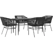 vidaXL 5-delige Tuinset met kussens poly rattan glas zwart