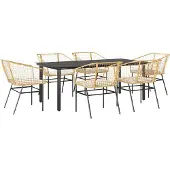 vidaXL 7-delige Tuinset met kussens poly rattan glas bruin