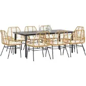 vidaXL 9-delige Tuinset met kussens poly rattan glas bruin