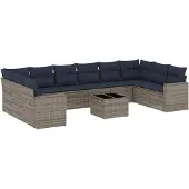 vidaXL 11-delige Loungeset met kussens poly rattan grijs