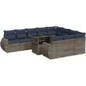 vidaXL 11-delige Loungeset met kussens poly rattan acacia grijs