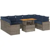 vidaXL 10-delige Loungeset met kussens poly rattan grijs