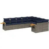 vidaXL 9-delige Loungeset met kussens poly rattan grijs