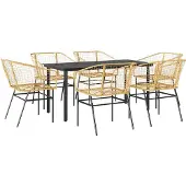 vidaXL 7-delige Tuinset poly rattan glas bruin