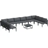 vidaXL Tuinbank Set met kussen 11 pcs Zwart Staal