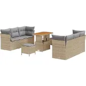 vidaXL Tuinbank Set 9 st Beige poly rattan