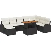 vidaXL Tuinbank Set 9 st Zwart Poly rattan