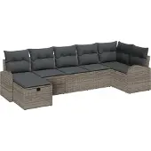 vidaXL Tuinset, 7-delig, grijs, polyrotan