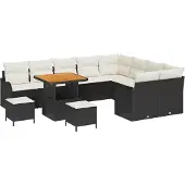 vidaXL Tuinbank Set 12 st Zwart poly rattan
