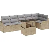 vidaXL Tuinbank Set 7 st Beige Poly Riet