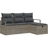 vidaXL Bankstel 4 st 4-Aantal zitplaatsen Grijs poly rattan