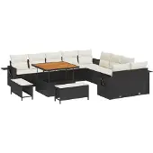 vidaXL Tuinbank Set 13 st Zwart poly rattan