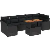 vidaXL Tuinbank Set 8 st Zwart Poly rattan
