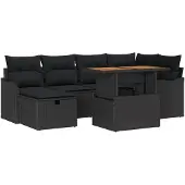 vidaXL Tuinbank Set 7 st Zwart poly rattan