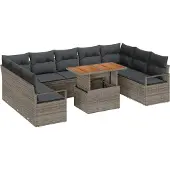 vidaXL Tuinbank Set 10 st Grijs Poly rattan
