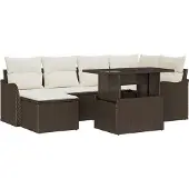 vidaXL Tuinbank Set 7 st Bruin [Synthetisch]: Poly Riet