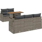 vidaXL Tuinbank Set 6 st Grijs Poly rattan