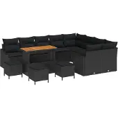 vidaXL Tuinbank Set 13 st Zwart poly rattan